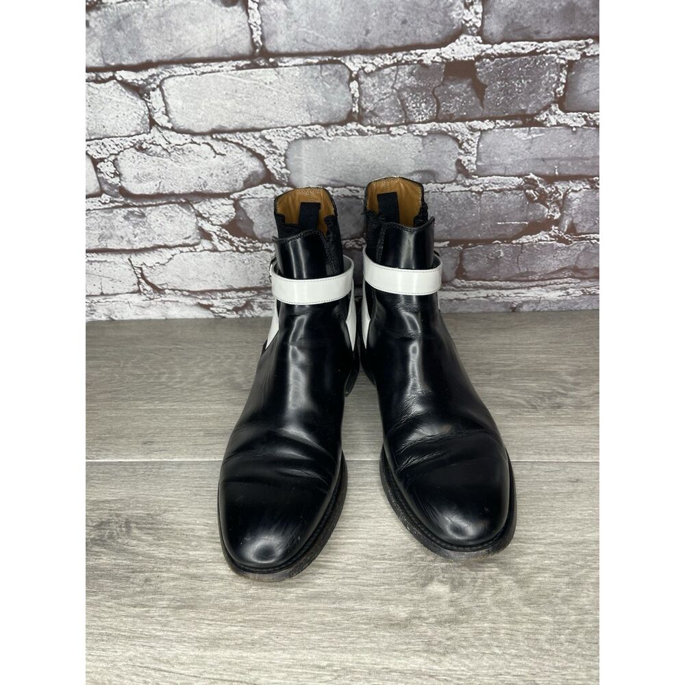 BALENCIAGA BLACK WHITE POLISH CALFSKIN CHELSEA BUCKLE ANKLE BOOTS Women 37EU/6.5 - Picture 3 of 16